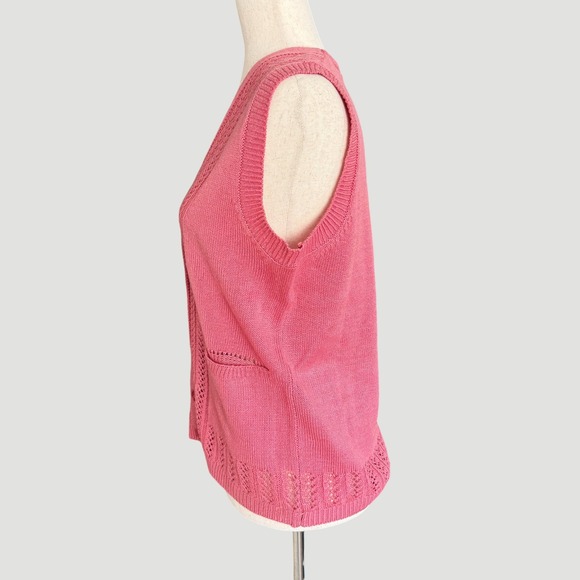 National Womens Pink Knit Cardigan Vest Vintage cottage grandma Pockets Small - Picture 2 of 9
